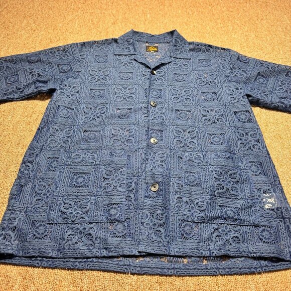 Needles Cabana Shirt Square Lace Cloth ButtonUp Blue Japan Nepenthes Large EUC - Picture 5 of 8
